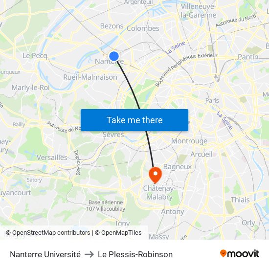 Nanterre Université to Le Plessis-Robinson map