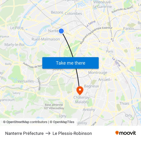 Nanterre Préfecture to Le Plessis-Robinson map