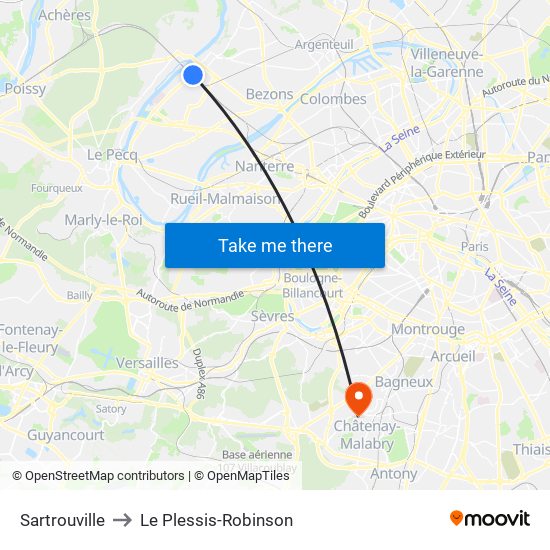 Sartrouville to Le Plessis-Robinson map