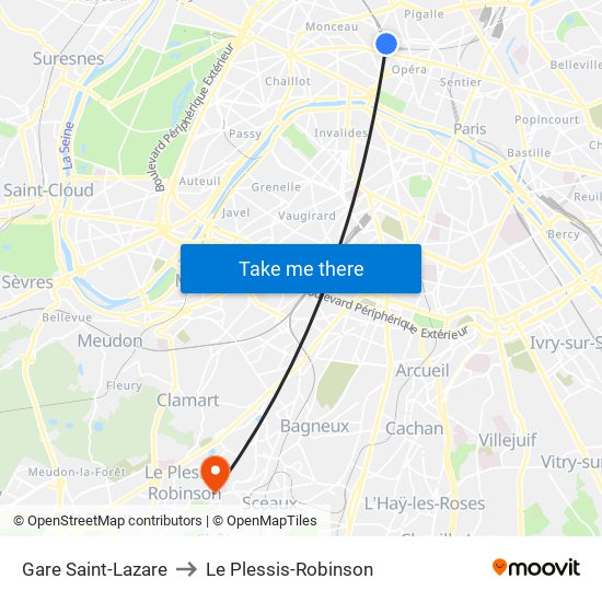 Gare Saint-Lazare to Le Plessis-Robinson map