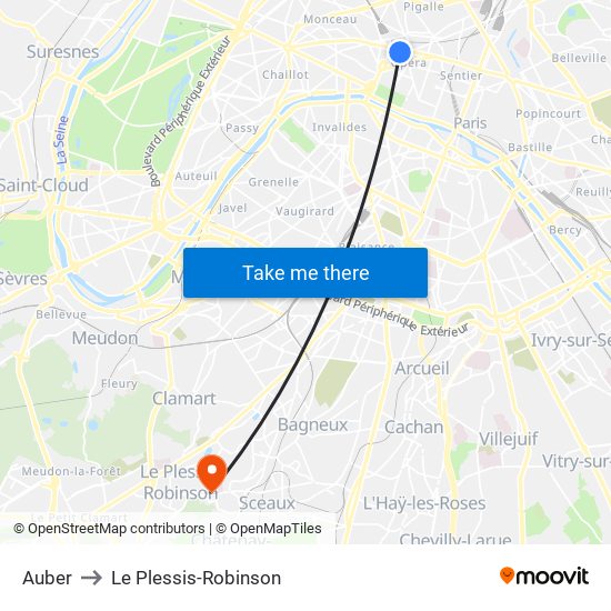 Auber to Le Plessis-Robinson map