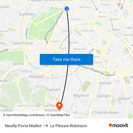 Neuilly Porte Maillot to Le Plessis-Robinson map