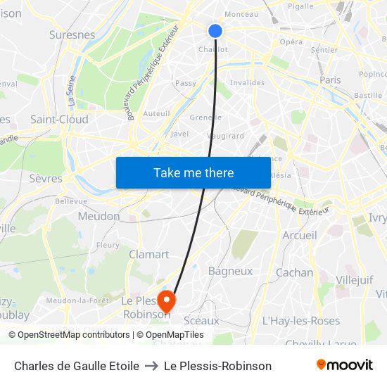Charles de Gaulle Etoile to Le Plessis-Robinson map