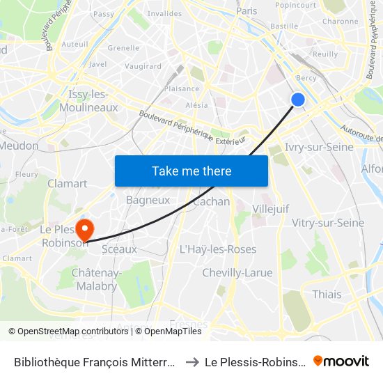 Bibliothèque François Mitterrand to Le Plessis-Robinson map