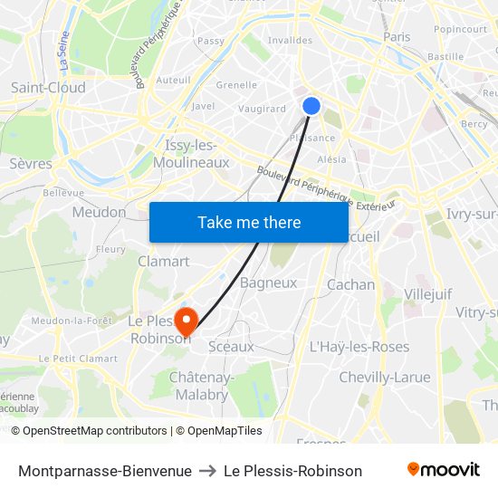 Montparnasse-Bienvenue to Le Plessis-Robinson map
