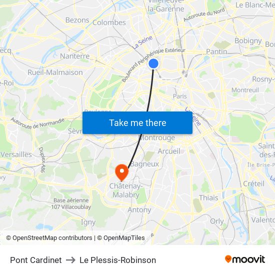 Pont Cardinet to Le Plessis-Robinson map