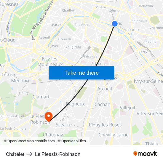 Châtelet to Le Plessis-Robinson map