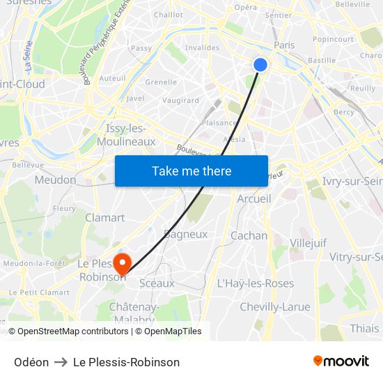 Odéon to Le Plessis-Robinson map