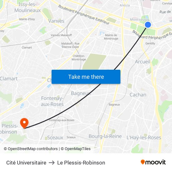 Cité Universitaire to Le Plessis-Robinson map
