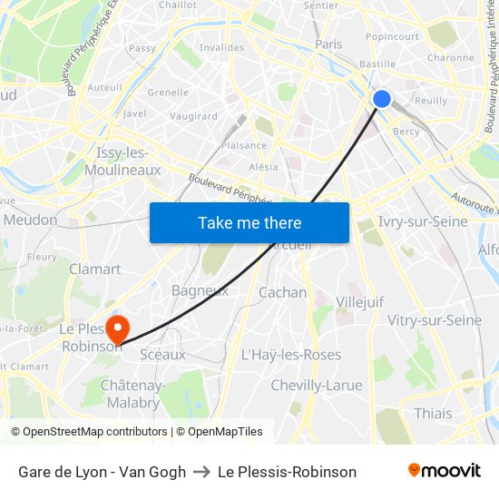 Gare de Lyon - Van Gogh to Le Plessis-Robinson map