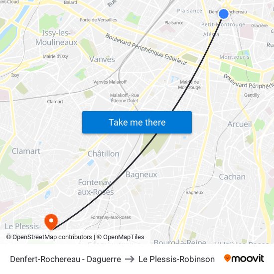 Denfert-Rochereau - Daguerre to Le Plessis-Robinson map