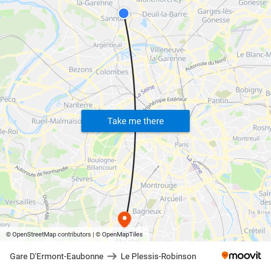 Gare D'Ermont-Eaubonne to Le Plessis-Robinson map