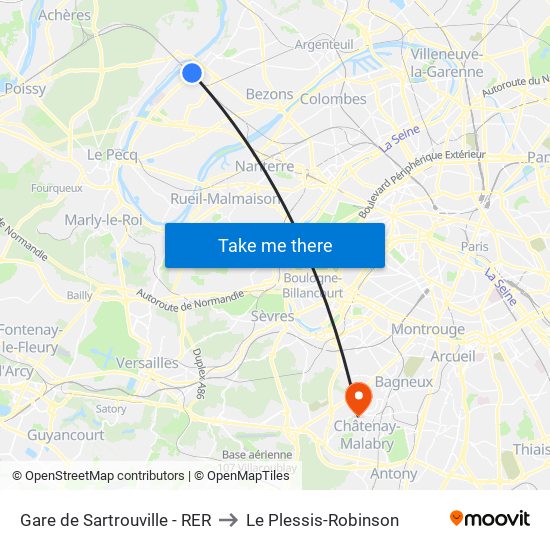 Gare de Sartrouville - RER to Le Plessis-Robinson map