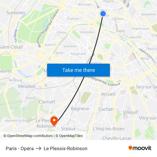 Paris - Opéra to Le Plessis-Robinson map