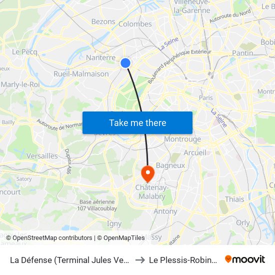 La Défense (Terminal Jules Verne) to Le Plessis-Robinson map