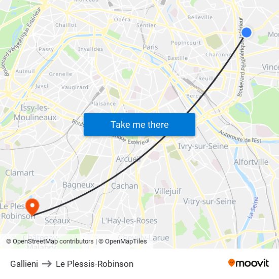Gallieni to Le Plessis-Robinson map
