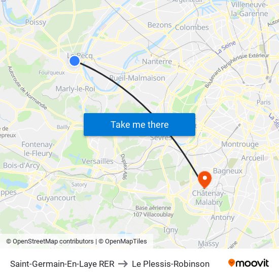 Saint-Germain-En-Laye RER to Le Plessis-Robinson map