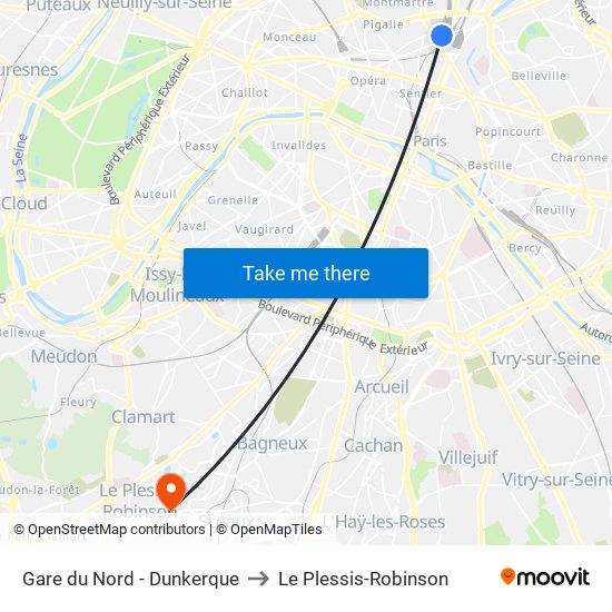 Gare du Nord - Dunkerque to Le Plessis-Robinson map