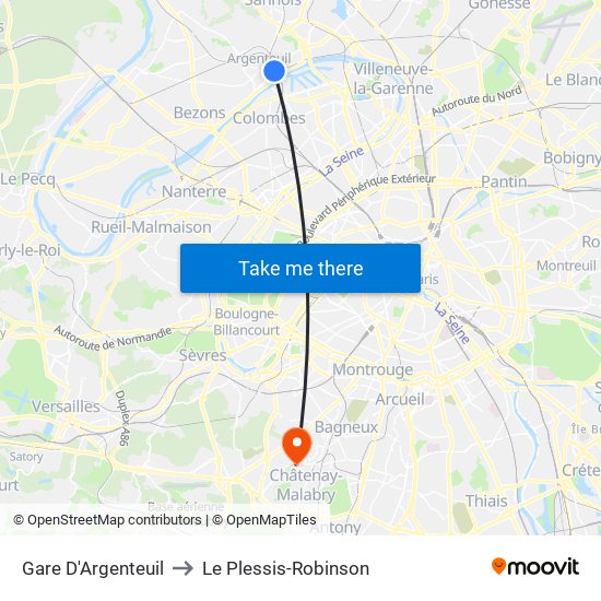 Gare D'Argenteuil to Le Plessis-Robinson map