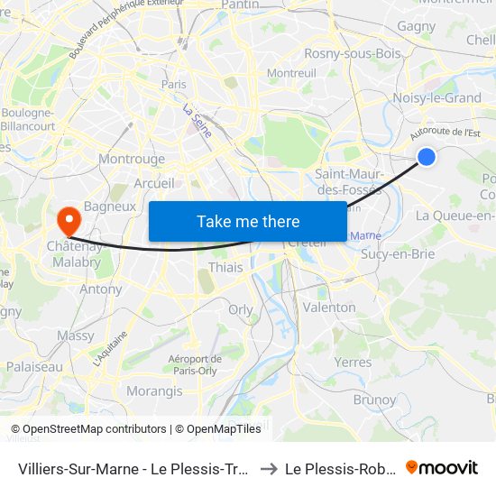 Villiers-Sur-Marne - Le Plessis-Trévise RER to Le Plessis-Robinson map