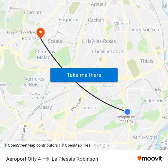 Aéroport Orly 4 to Le Plessis-Robinson map