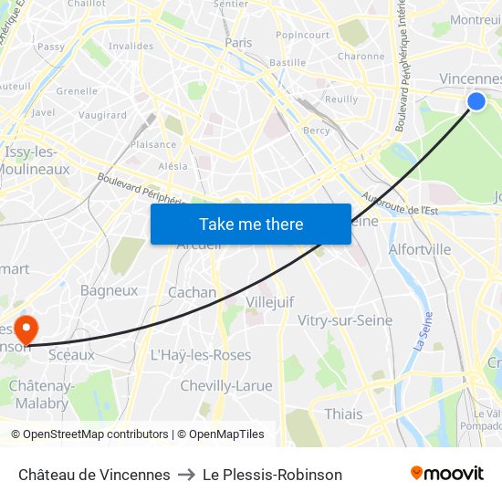 Château de Vincennes to Le Plessis-Robinson map