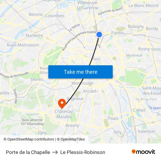 Porte de la Chapelle to Le Plessis-Robinson map