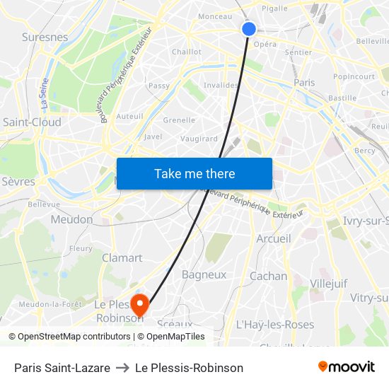 Paris Saint-Lazare to Le Plessis-Robinson map