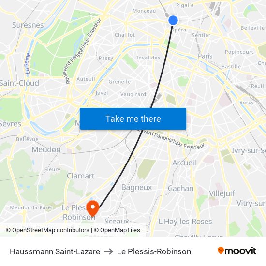 Haussmann Saint-Lazare to Le Plessis-Robinson map