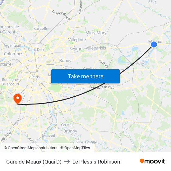 Gare de Meaux (Quai D) to Le Plessis-Robinson map