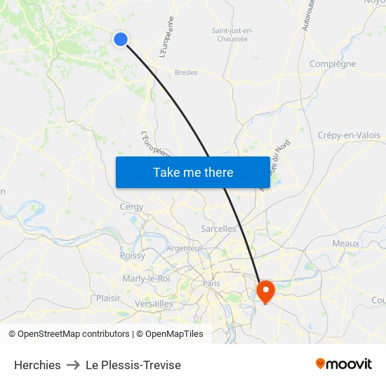 Herchies to Le Plessis-Trevise map