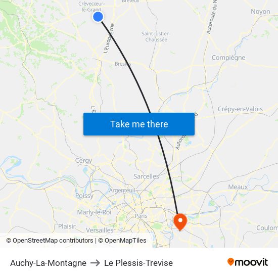 Auchy-La-Montagne to Le Plessis-Trevise map