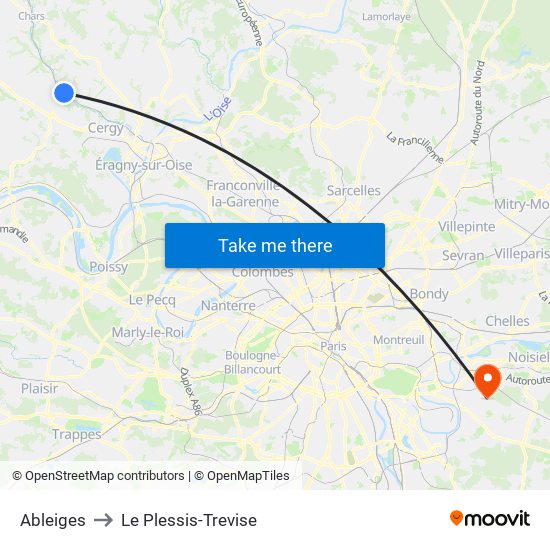 Ableiges to Le Plessis-Trevise map