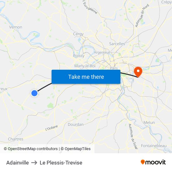 Adainville to Le Plessis-Trevise map