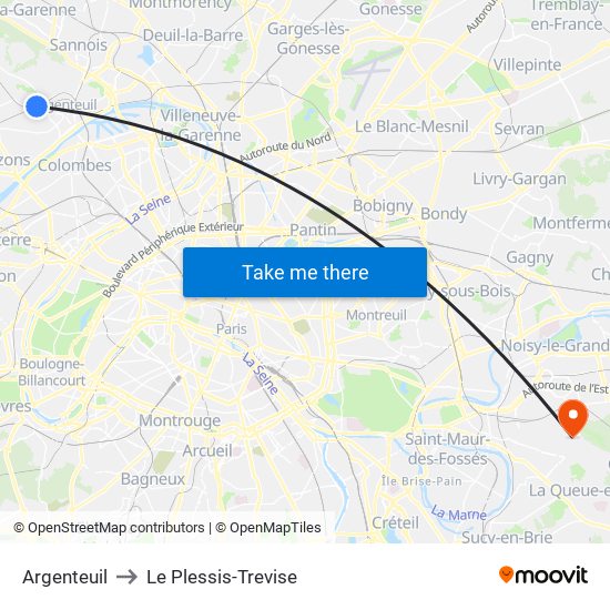 Argenteuil to Le Plessis-Trevise map