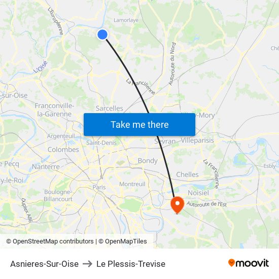 Asnieres-Sur-Oise to Le Plessis-Trevise map