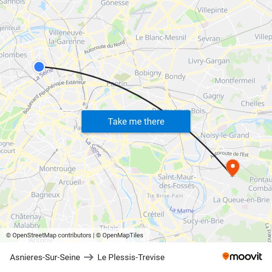 Asnieres-Sur-Seine to Le Plessis-Trevise map