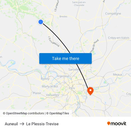 Auneuil to Le Plessis-Trevise map