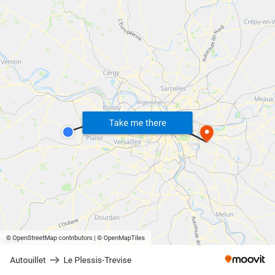 Autouillet to Le Plessis-Trevise map