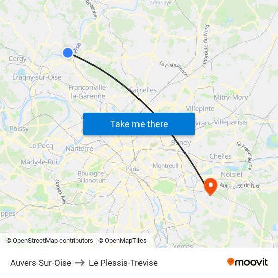 Auvers-Sur-Oise to Le Plessis-Trevise map