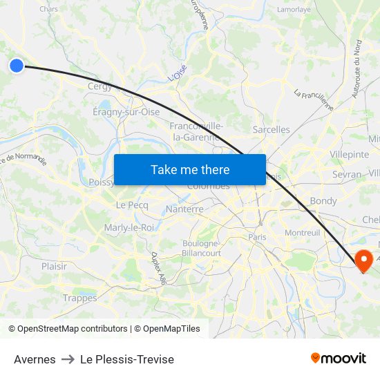Avernes to Le Plessis-Trevise map