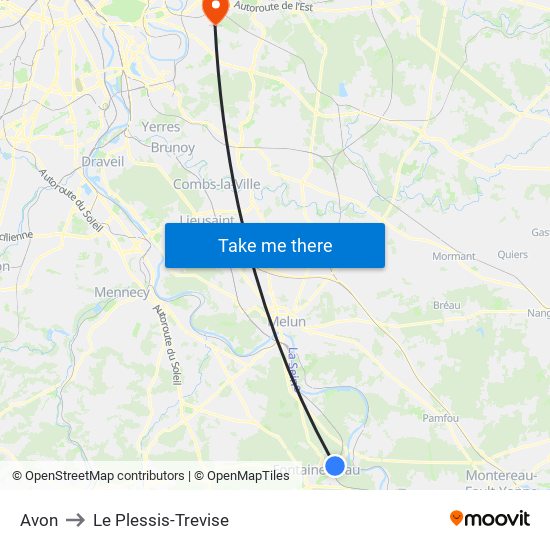 Avon to Le Plessis-Trevise map