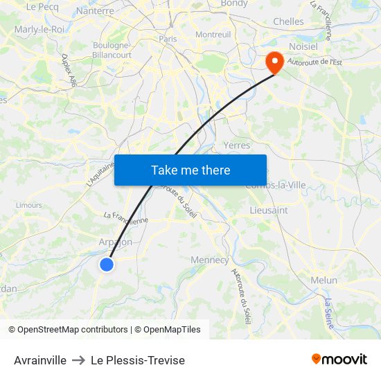 Avrainville to Le Plessis-Trevise map