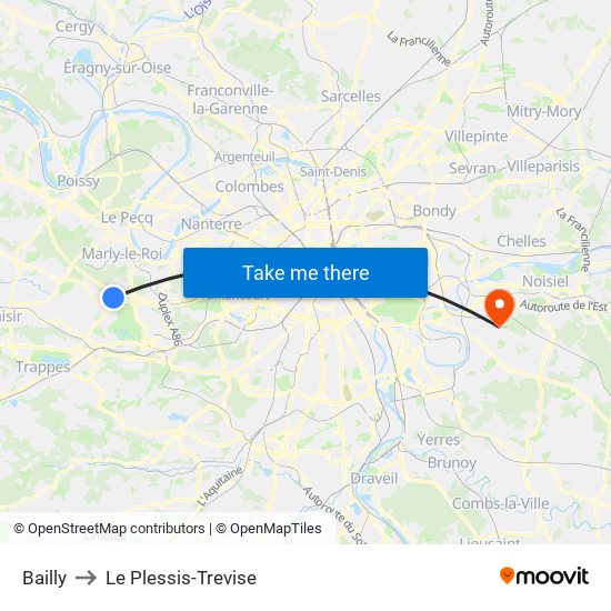 Bailly to Le Plessis-Trevise map