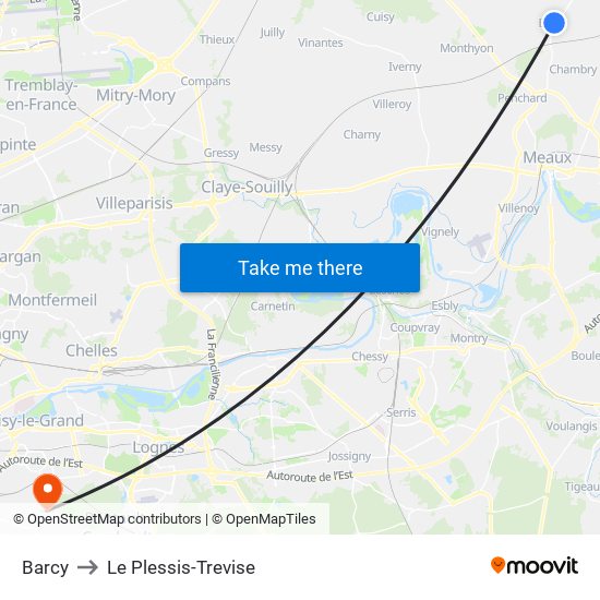 Barcy to Le Plessis-Trevise map