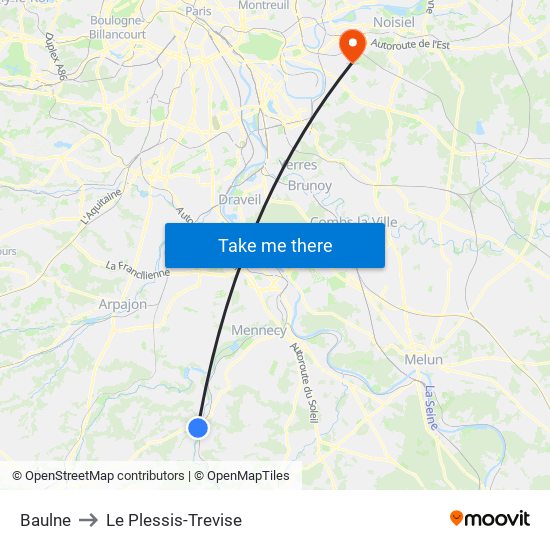 Baulne to Le Plessis-Trevise map