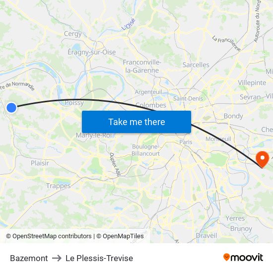 Bazemont to Le Plessis-Trevise map