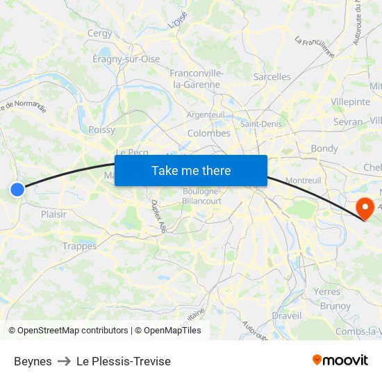 Beynes to Le Plessis-Trevise map