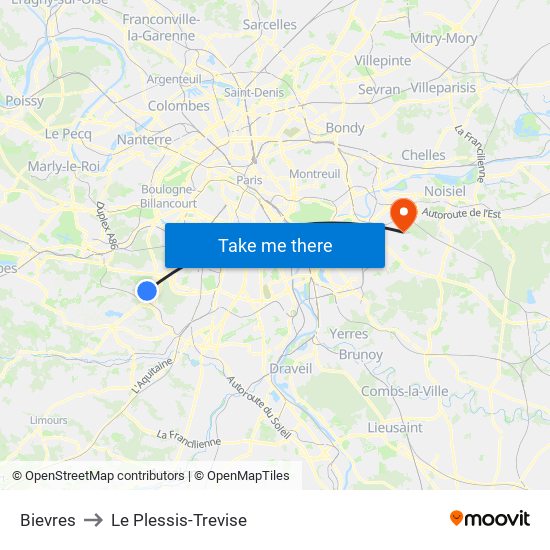 Bievres to Le Plessis-Trevise map