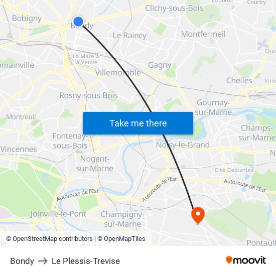 Bondy to Le Plessis-Trevise map